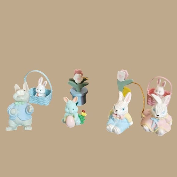 Vtg mini Easter Bunnies Figurines & Decorations Set 10pcs  Pastel Colors - Picture 1 of 10